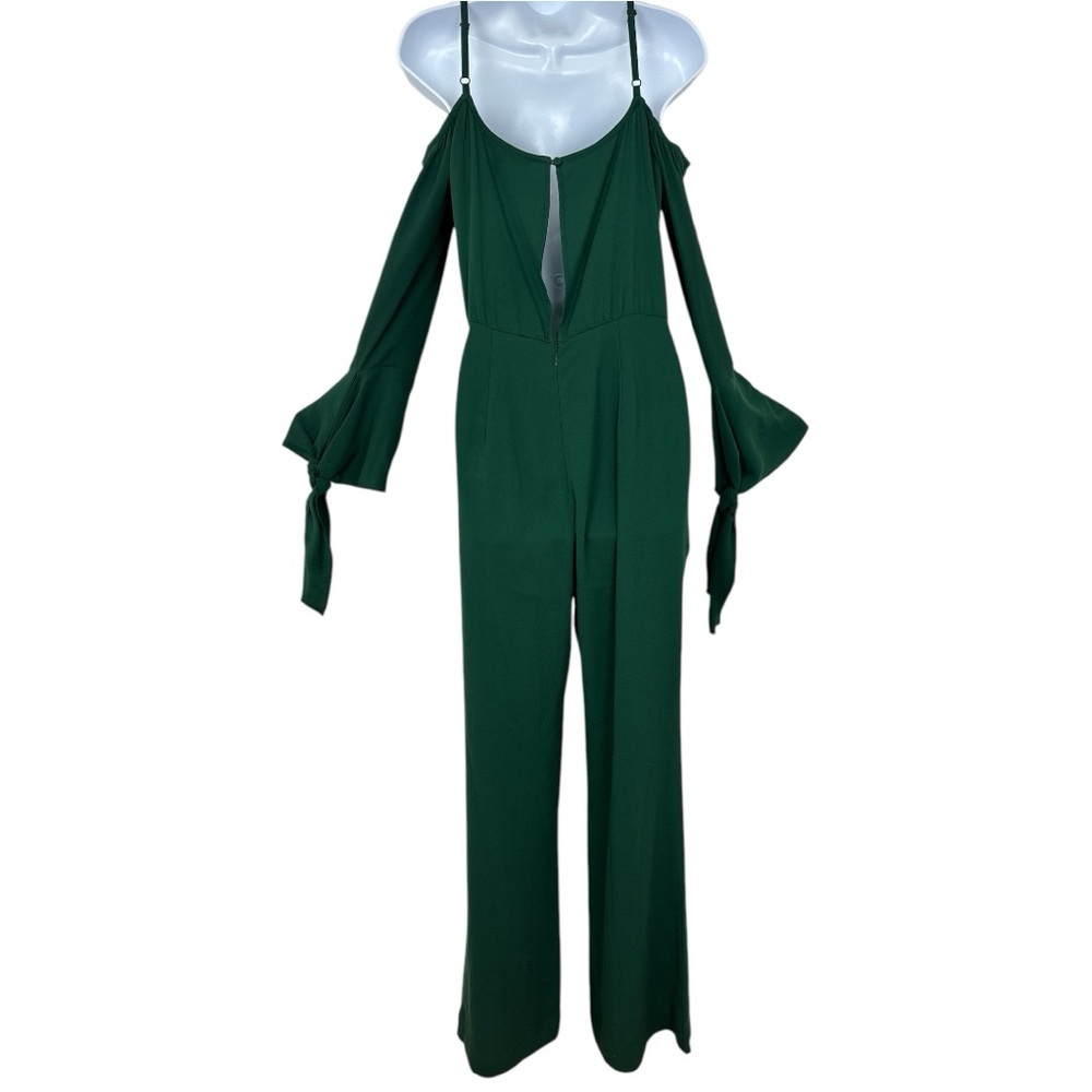 BCBG MAXAZRIA JORDANE Chic Green Cold-Shoulder Jumpsuit with Wide-Leg XS - Picture 5 of 13
